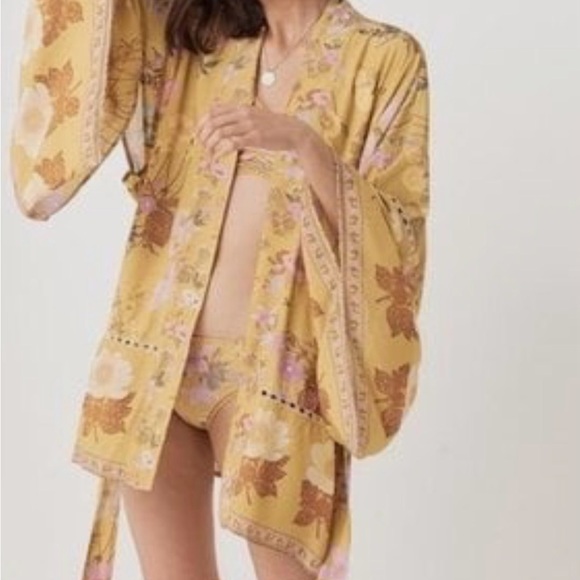 Spell Floral Kimono in Mustard and Lavender - Picture 2 of 3